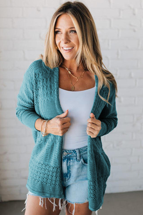 Mix Pattern Hollowed Knit Open Front Cardigan